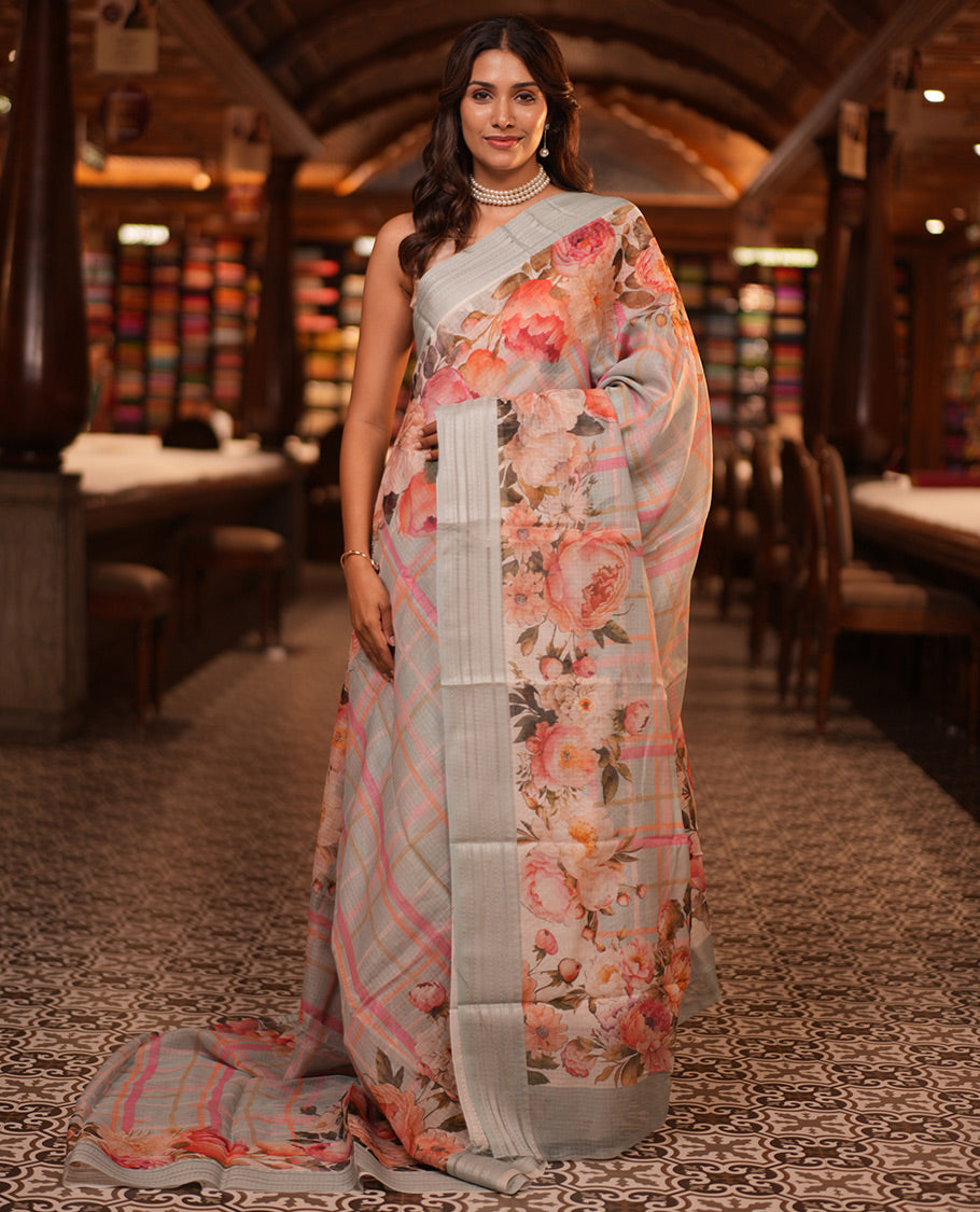 Sky Blue Checks Kota Saree