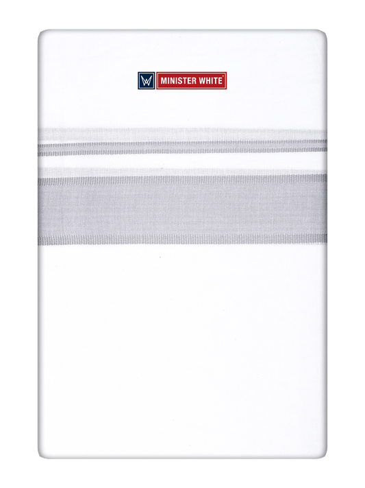 Mens Cotton White Double Layered Dhoti with Cement Fancy Kara - Empuran