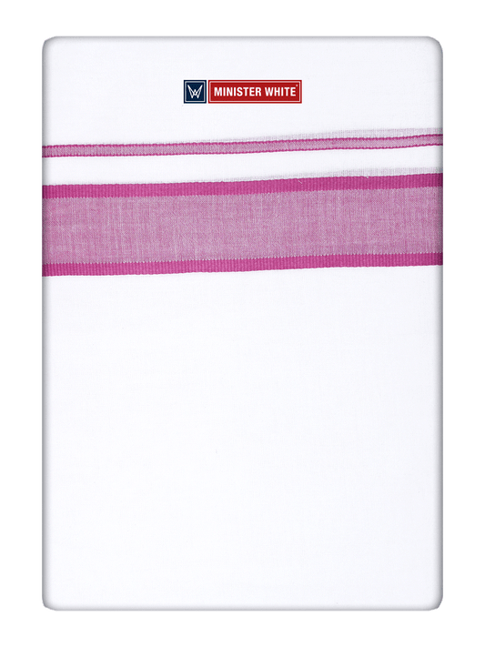 Men's Cotton White Double Layered Dhoti with Magenta Fancy Kara - Empuran