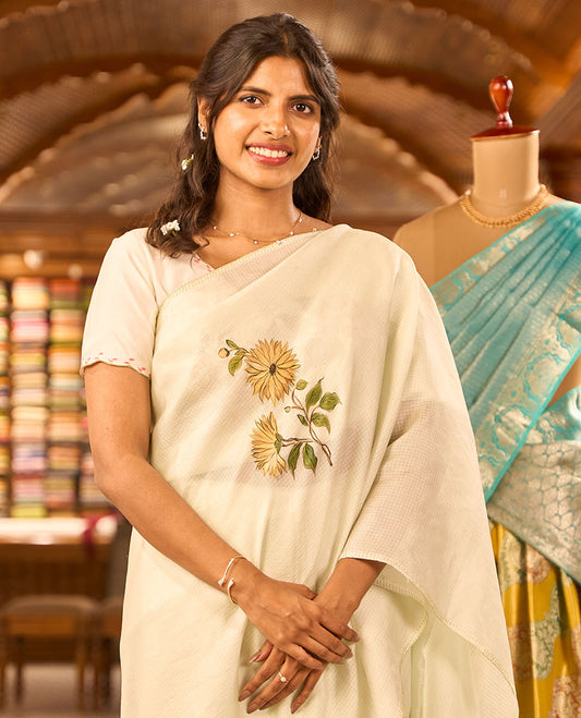 Light blue floral design tussar silk saree