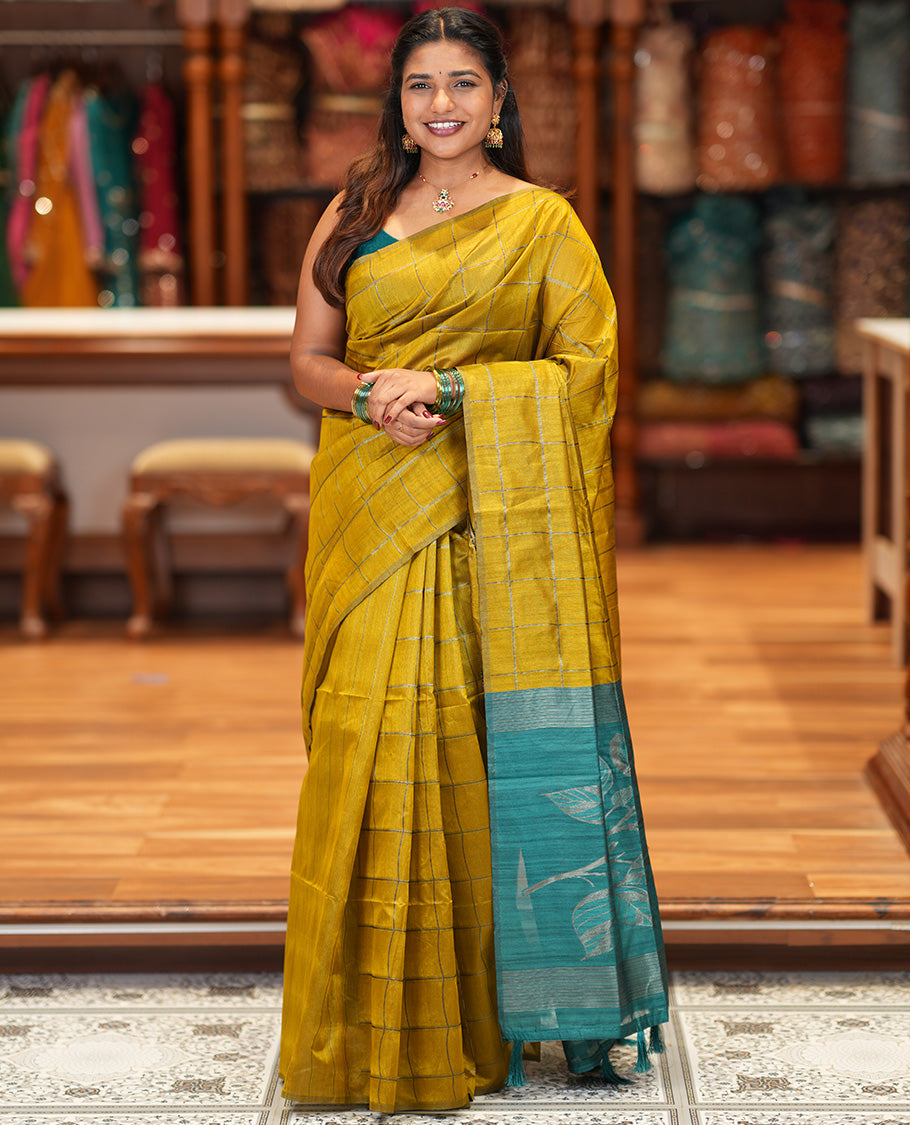 Borderless Mustard Jute Cotton Saree