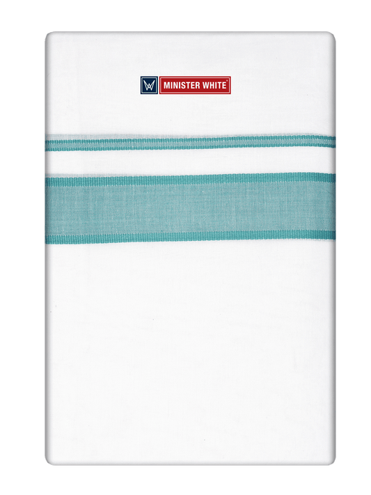 Mens Cotton White Double Layered Dhoti with See Green Fancy Kara - Empuran