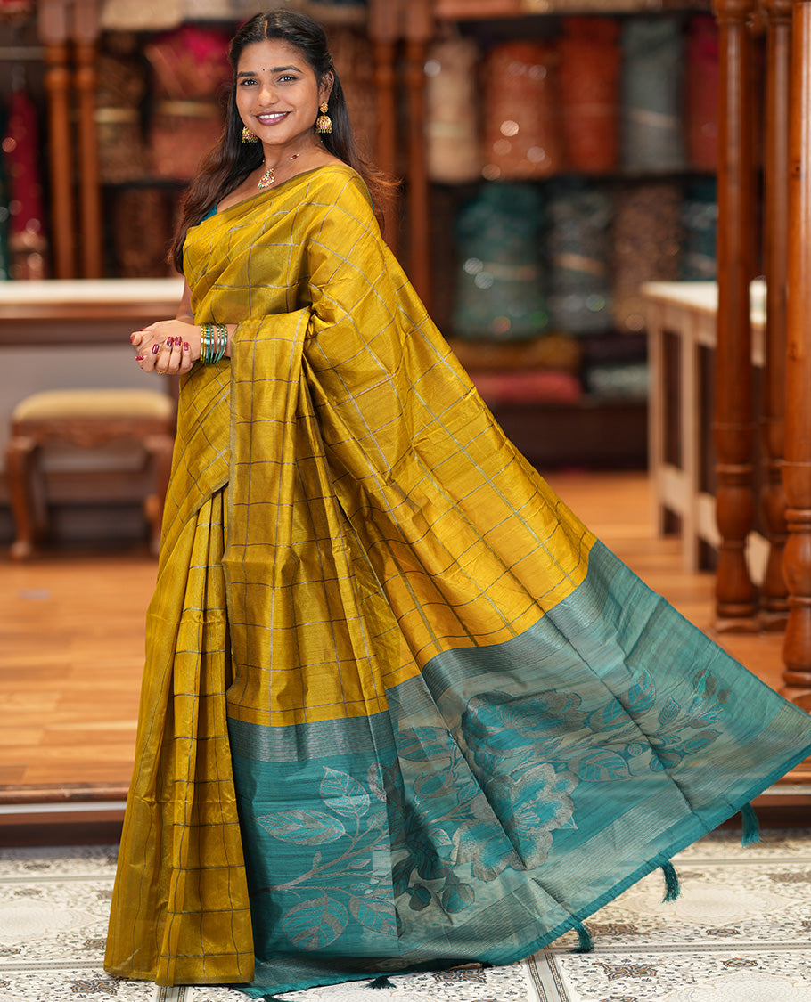 Borderless Mustard Jute Cotton Saree
