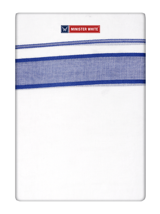 Mens Cotton White Double Layered Dhoti with Royal Blue Fancy Kara- Empuran