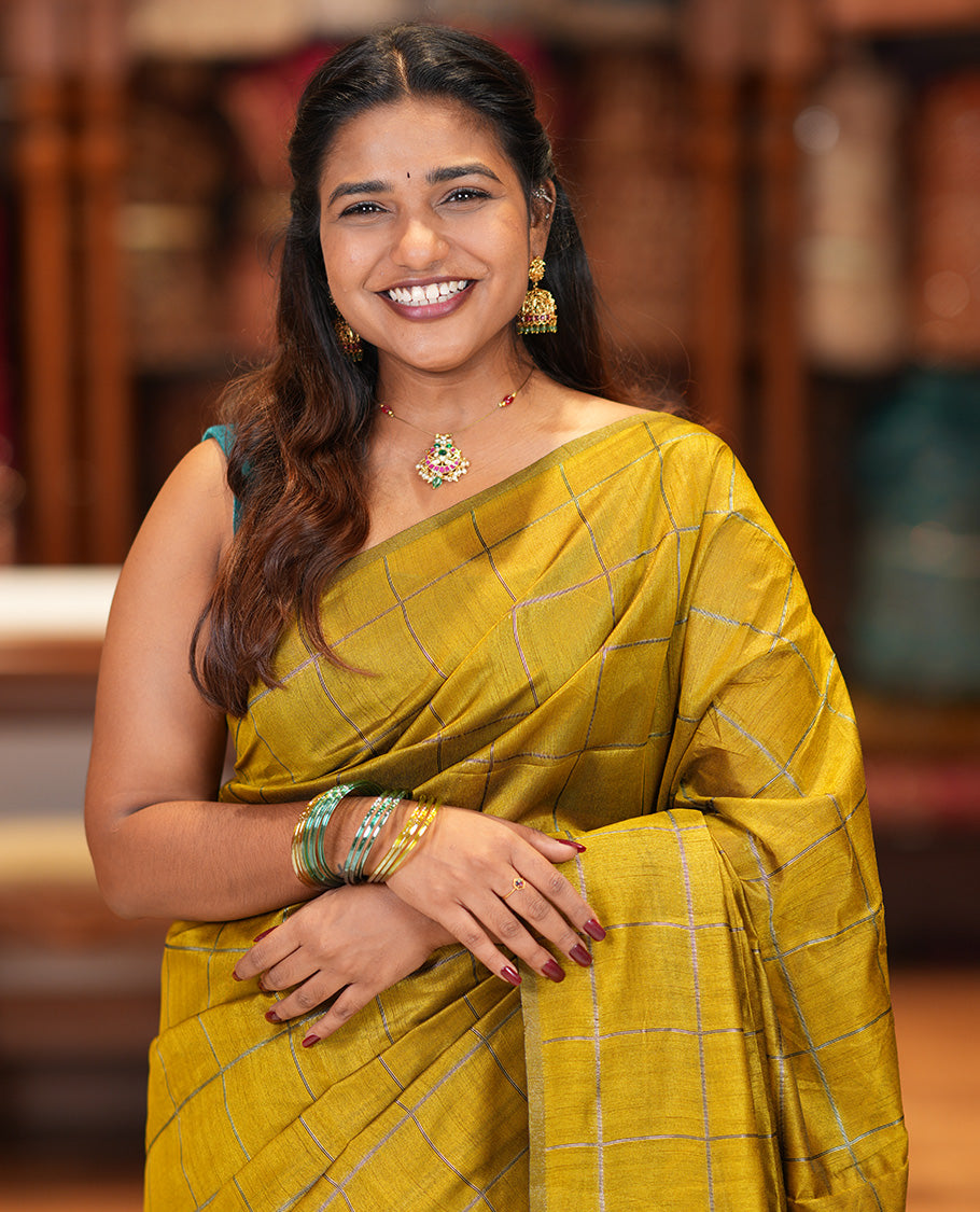 Borderless Mustard Jute Cotton Saree