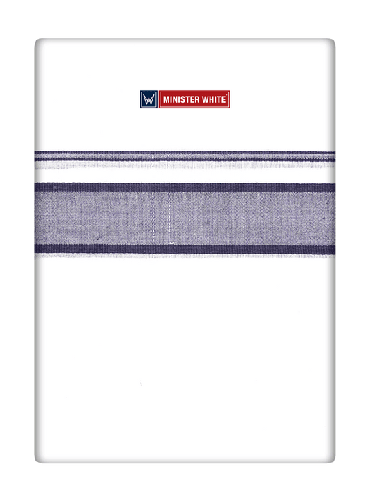 Mens Cotton White Double Layered Dhoti with Navy Fancy Kara- Empuran