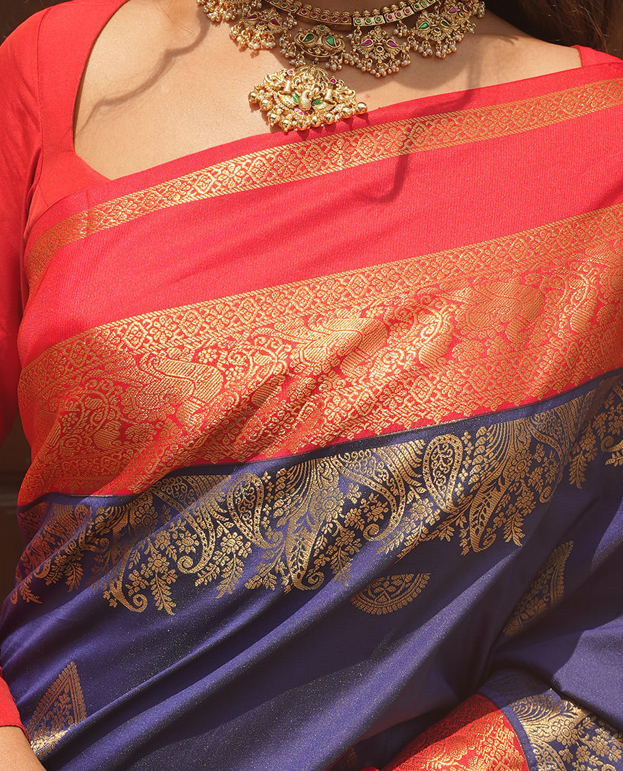 Navy Blue Butta Budget Silk Saree