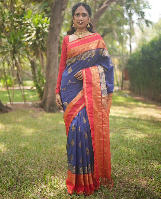 Navy Blue Butta Budget Silk Saree