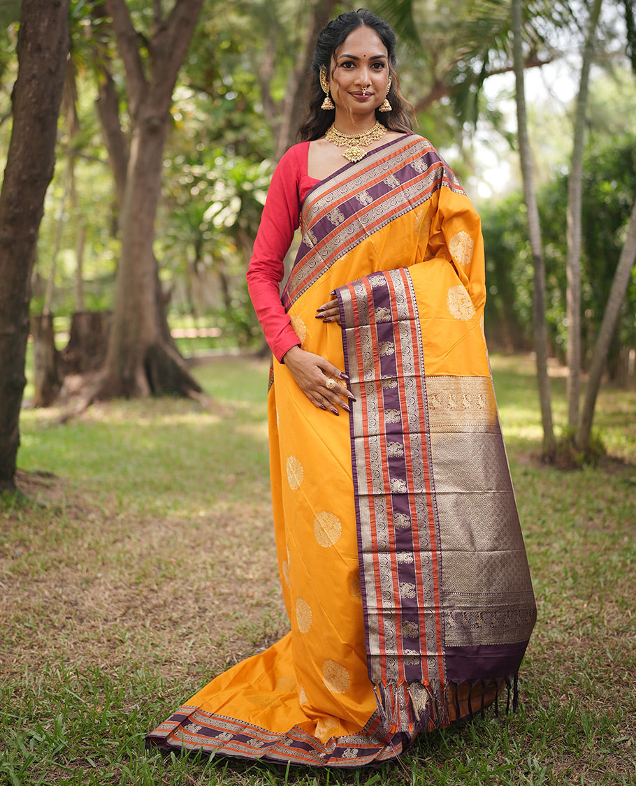 Mustard Yellow-Purple Budget Silk Saree