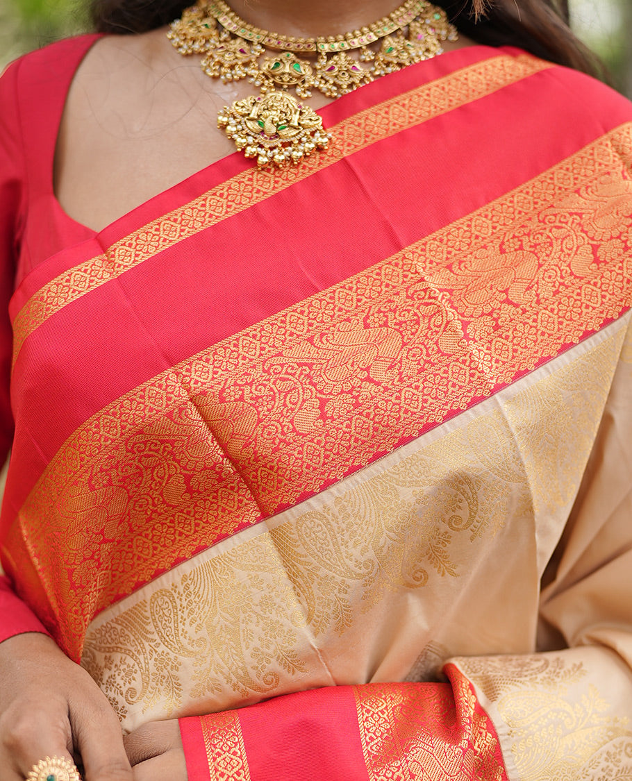 Off-White-Red Budget Silk Saree