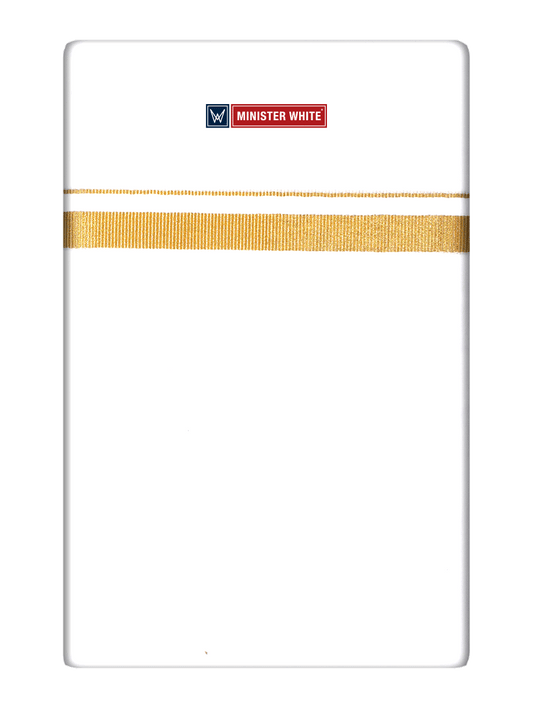 Mens Cotton White Double Layered Dhoti with 1/2" Gold Jari Border - Glow 1/2