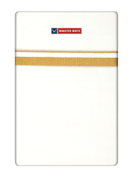 Mens Cotton Cream Double Layered Dhoti with 1/2" Gold Jari Border  - Express 1/2 c
