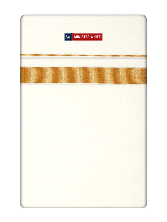 Mens Cotton Cream Single Layered Dhoti with 3/4" Gold Jari Border - Prime 3/4