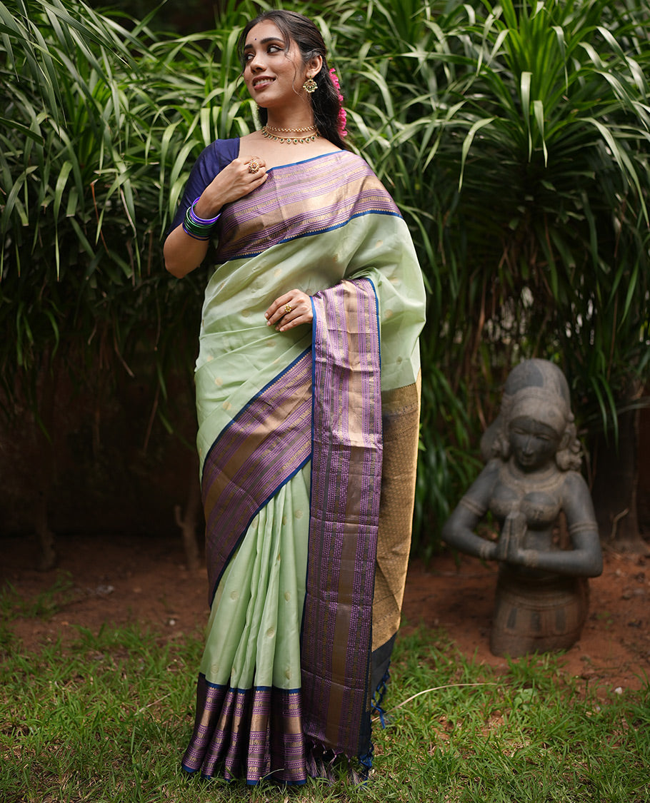 Pista Green-Blue-Pink Vasundhara Lite Silk Mix Saree