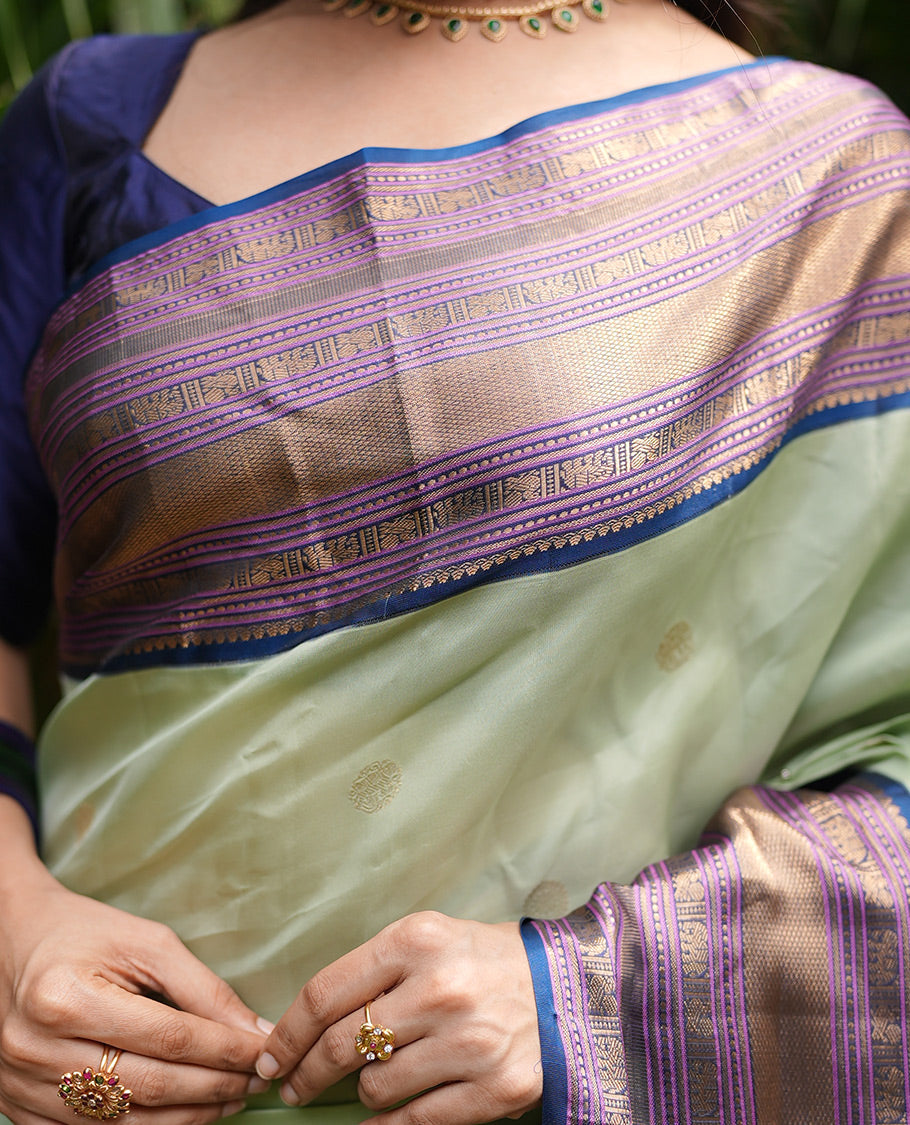 Pista Green-Blue-Pink Vasundhara Lite Silk Mix Saree