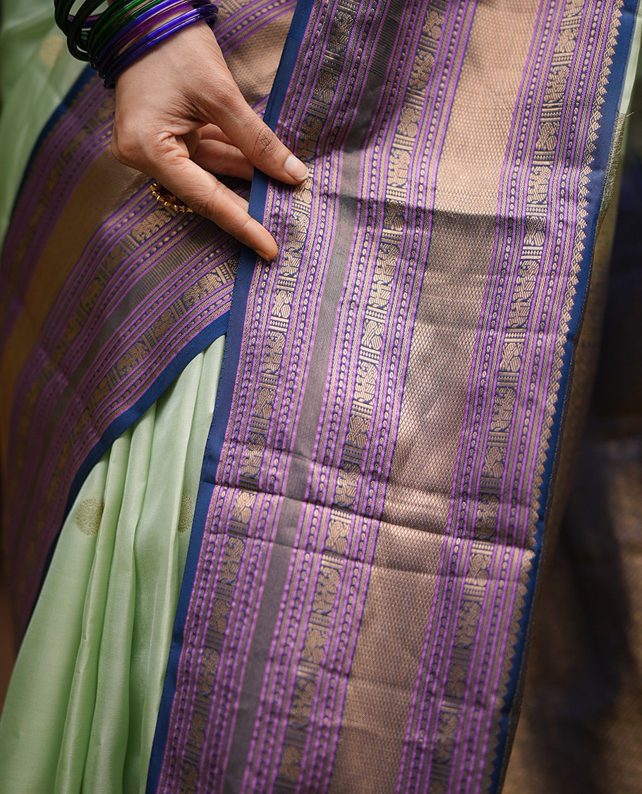 Pista Green-Blue-Pink Vasundhara Lite Silk Mix Saree