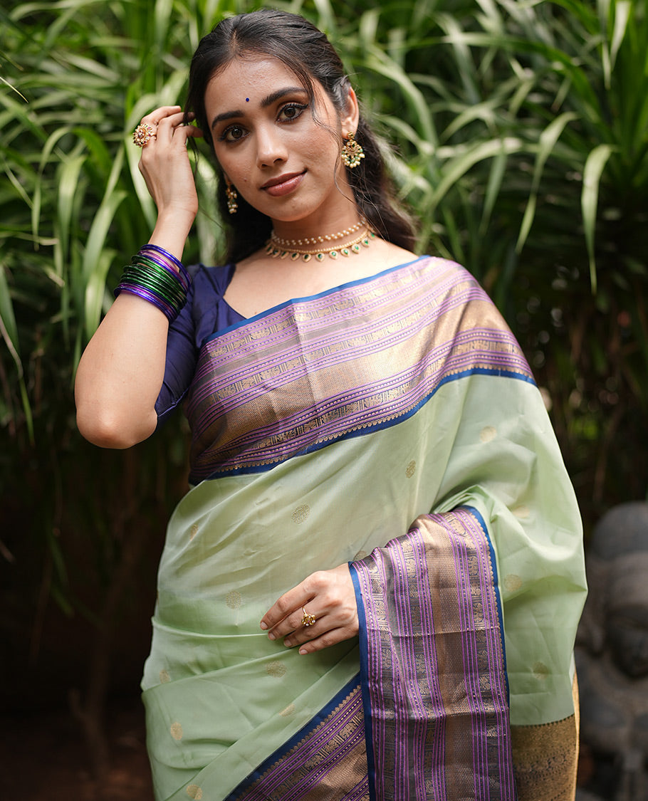 Pista Green-Blue-Pink Vasundhara Lite Silk Mix Saree