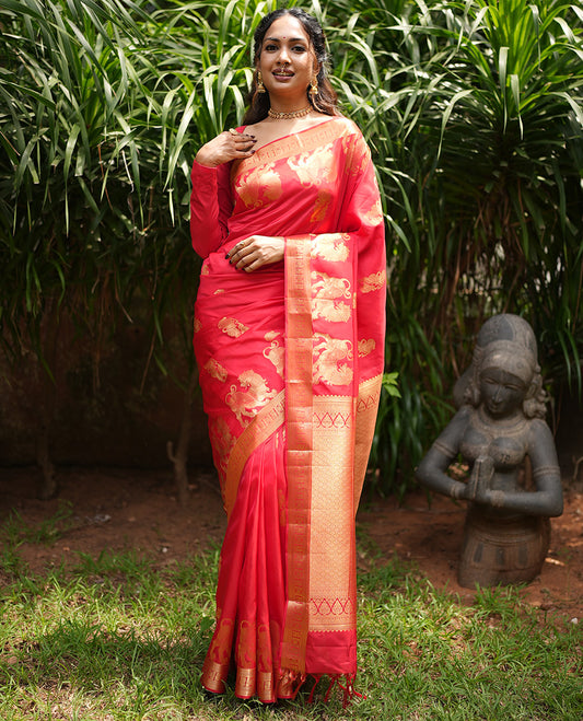 Red Zari Butta Vasundhara Lite Silk Mix Saree