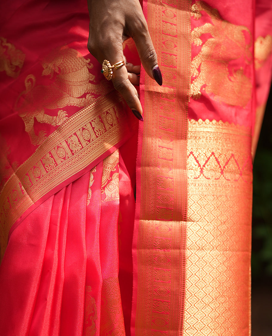 Red Zari Butta Vasundhara Lite Silk Mix Saree