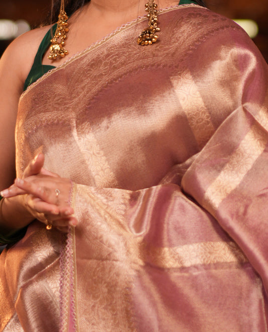Onion Pink Fancy Organza Saree