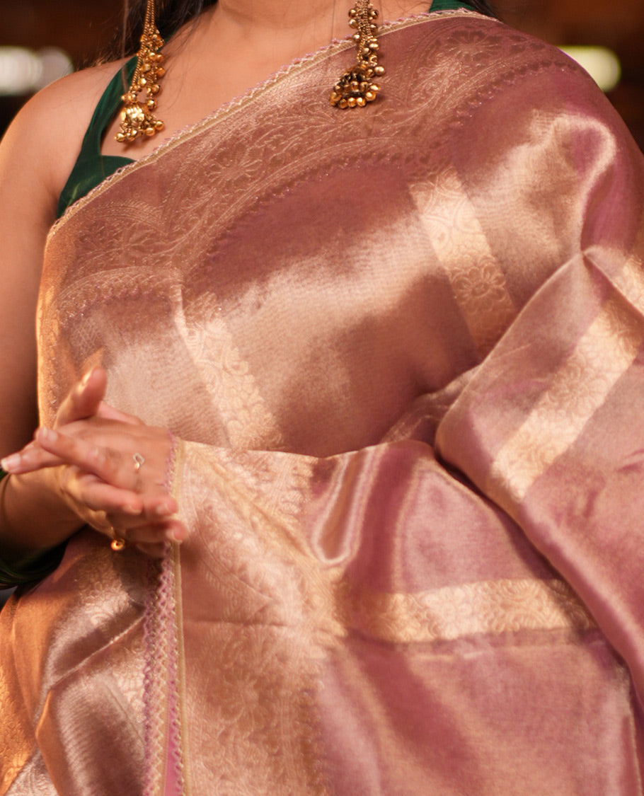 Onion Pink Fancy Organza Saree
