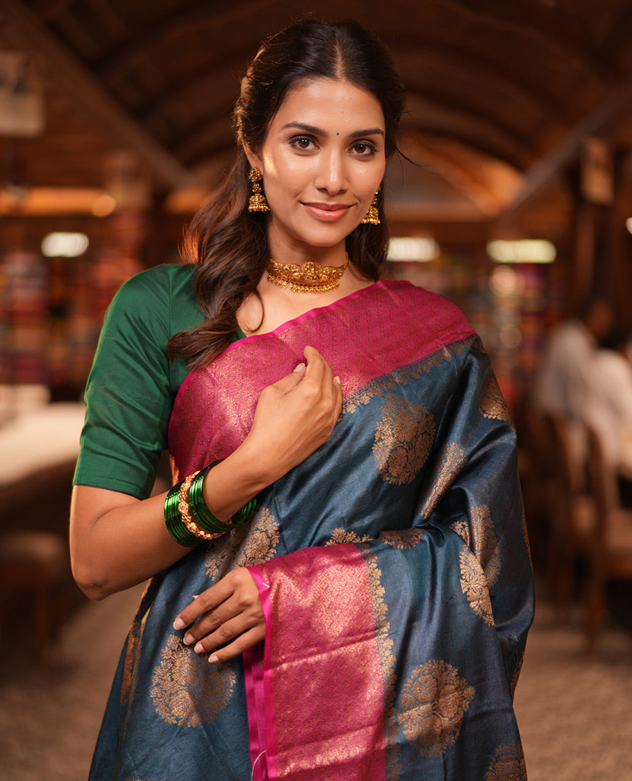 Blue Butta Fancy Tussar Saree