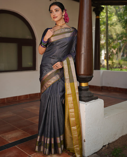 Navy Blue-Light Green Vasundhara Silk Saree