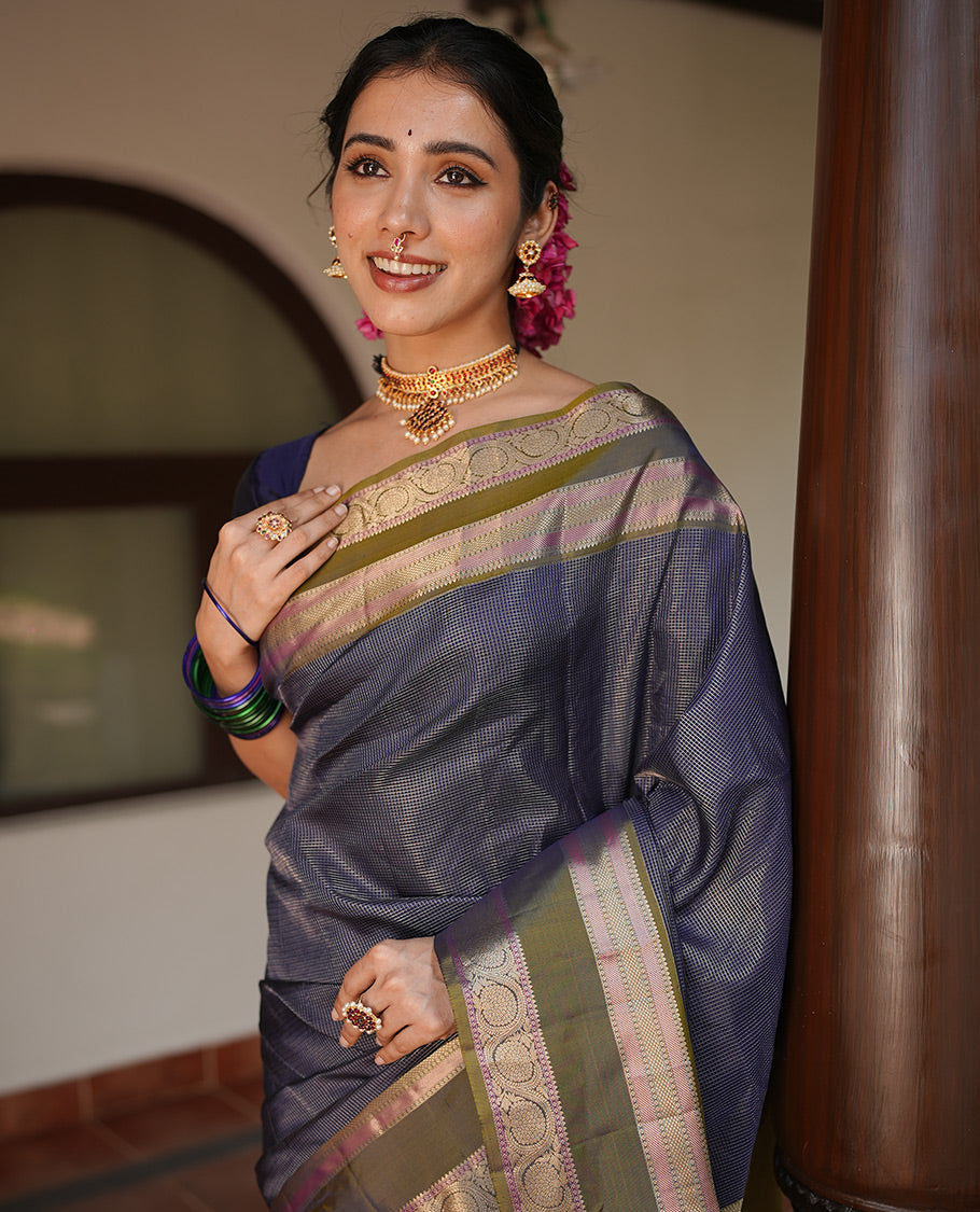 Navy Blue-Light Green Vasundhara Silk Saree