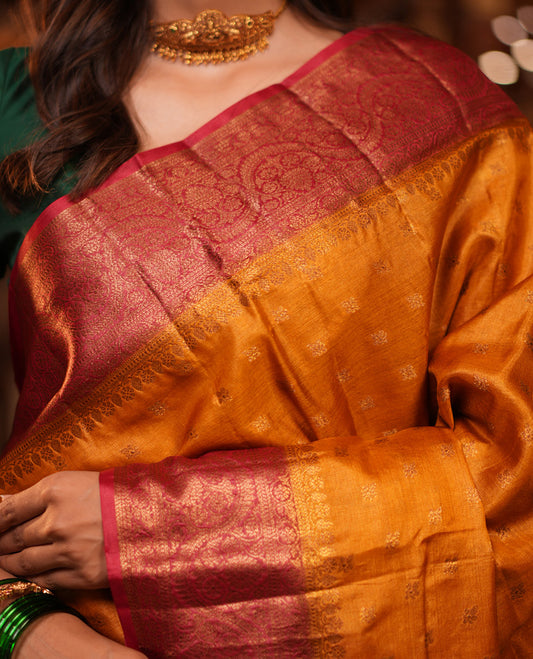 Yellow Fancy Tussar Saree
