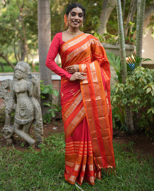 Red-Orange Mayuri Soft Silk Saree