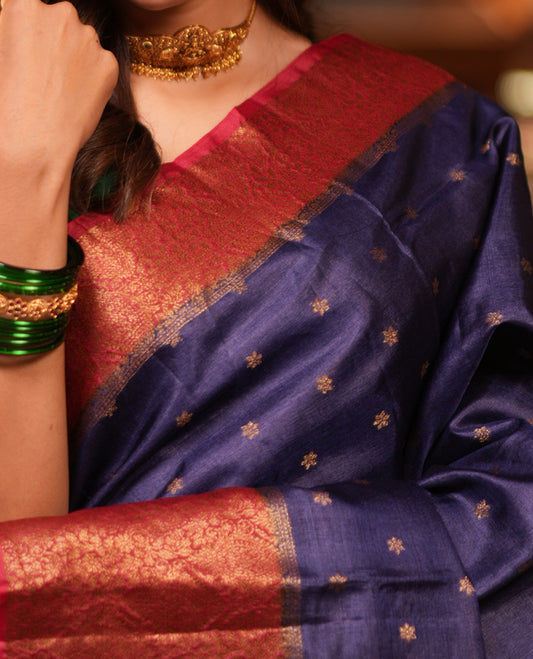Blue Fancy Tussar Saree
