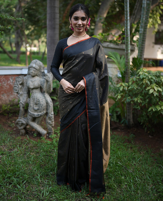 Black-Orange Vasundhara Silk Saree
