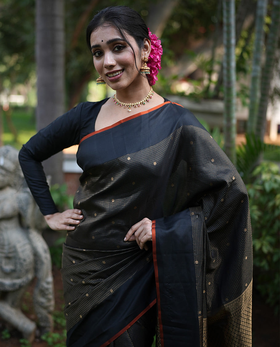 Black-Orange Vasundhara Silk Saree