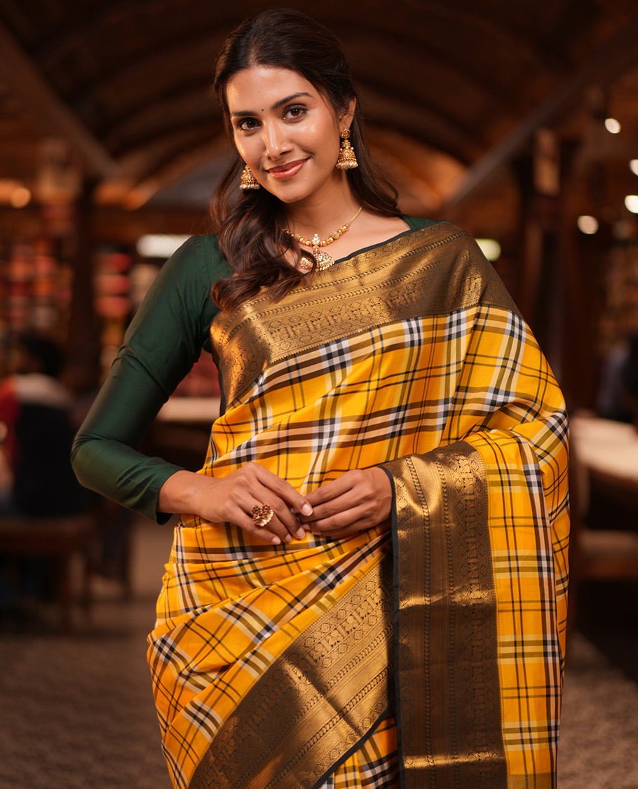 Yellow-Green Vasundhara Lite Silk Saree