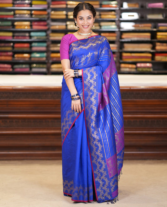 M.s Blue Semi-Soft Silk Saree
