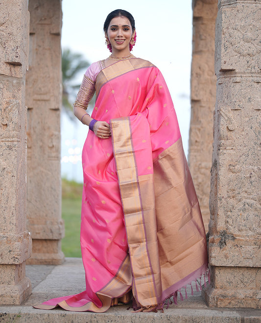 Pink-Light Chocolate Vasundhara Lite Silk Mix Saree
