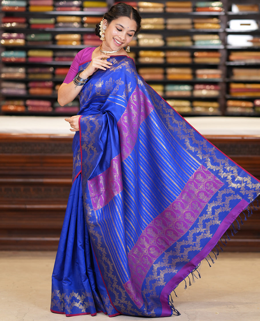 M.s Blue Semi-Soft Silk Saree