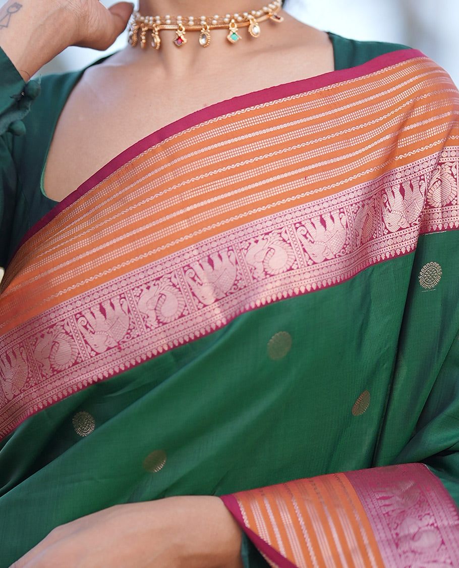 Green-Maroon-Mustard Vasundhara Lite Silk Mix Saree