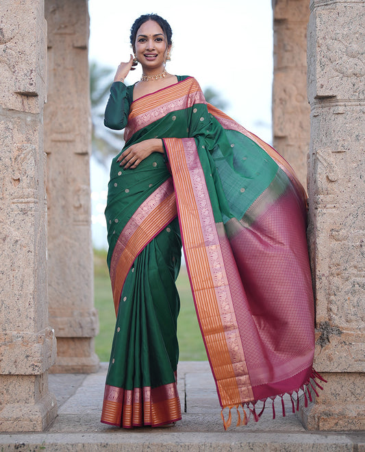 Green-Maroon-Mustard Vasundhara Lite Silk Mix Saree