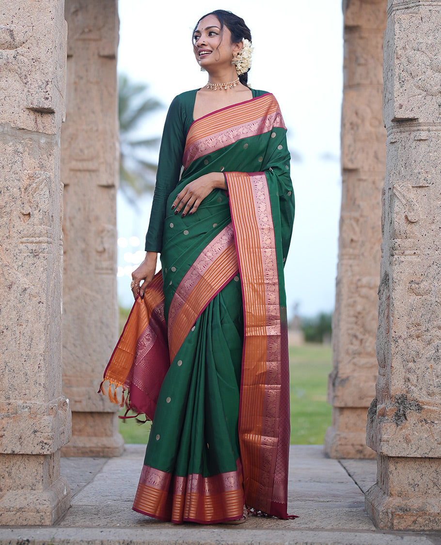 Green-Maroon-Mustard Vasundhara Lite Silk Mix Saree