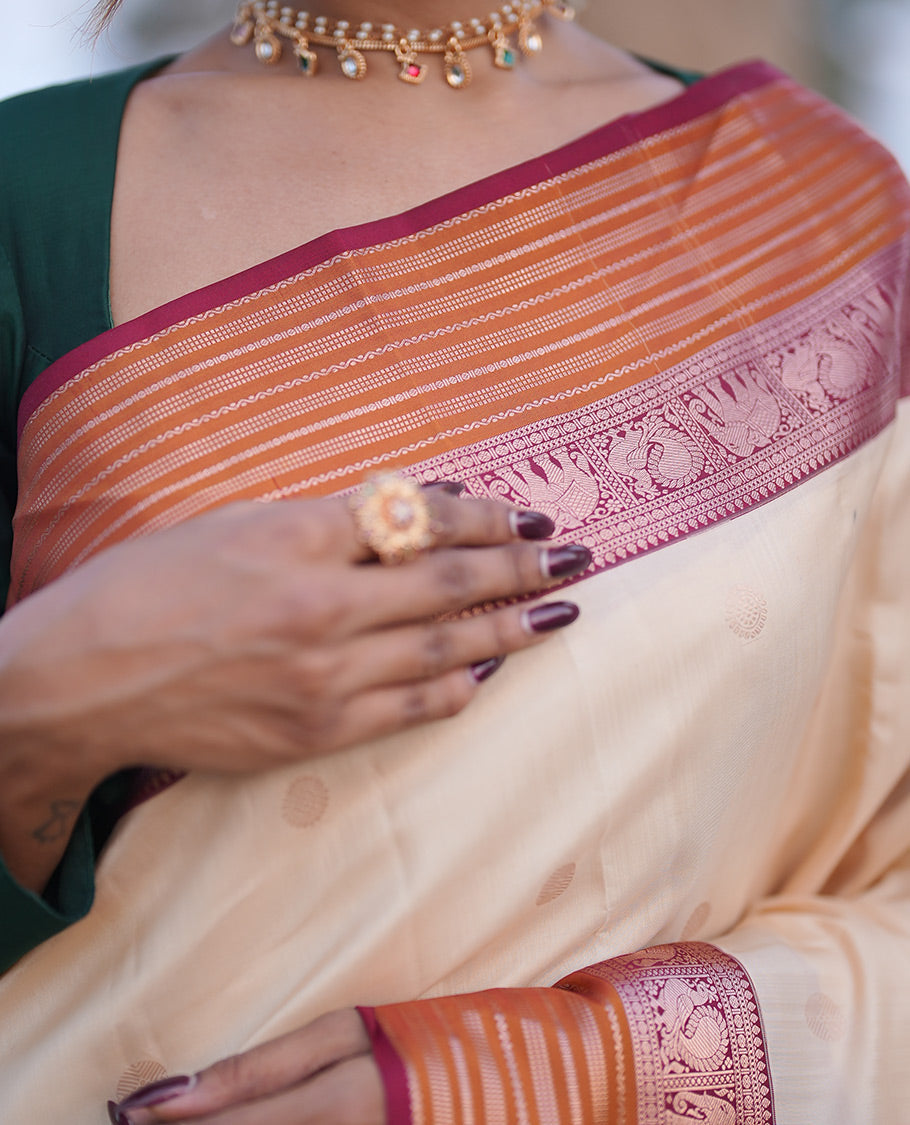 Cream-Maroon-Mustard Vasundhara Lite Silk Mix Saree