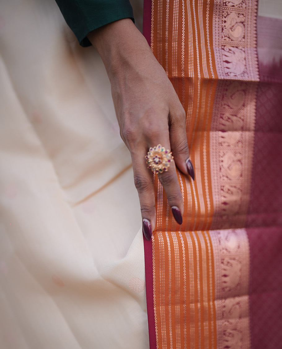 Cream-Maroon-Mustard Vasundhara Lite Silk Mix Saree