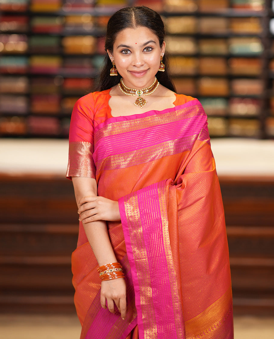 Orange-Pink Budget Silk Saree