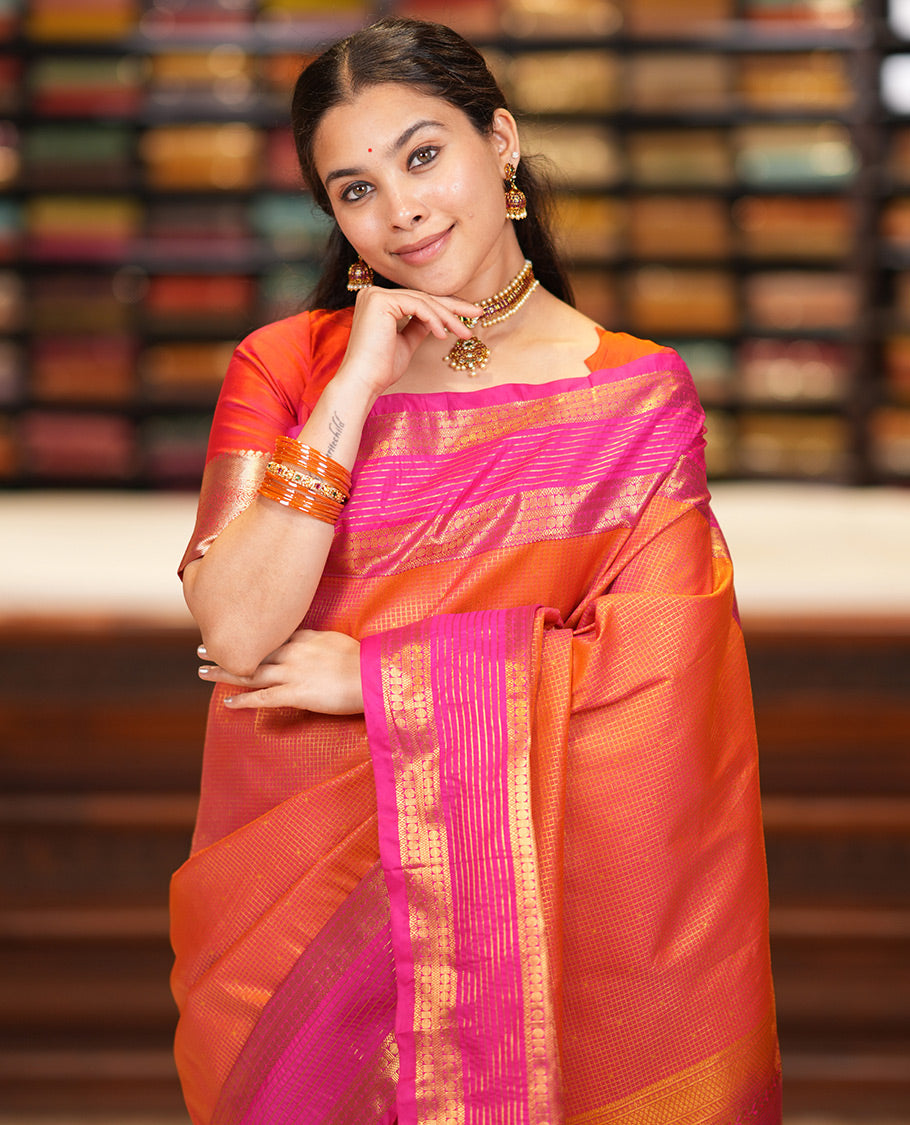 Orange-Pink Budget Silk Saree