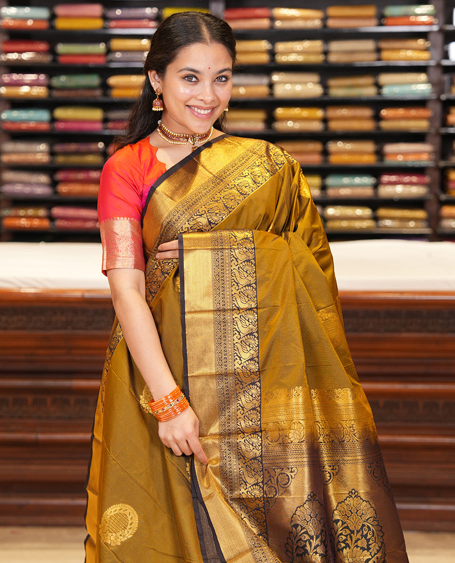 Mehendi Green-Brown Budget Silk Saree