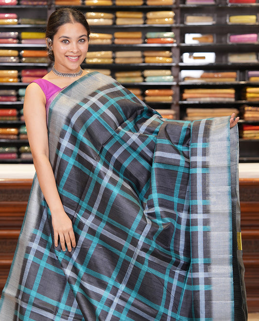Peacock Blue Classic Fancy Tussar Silk Saree