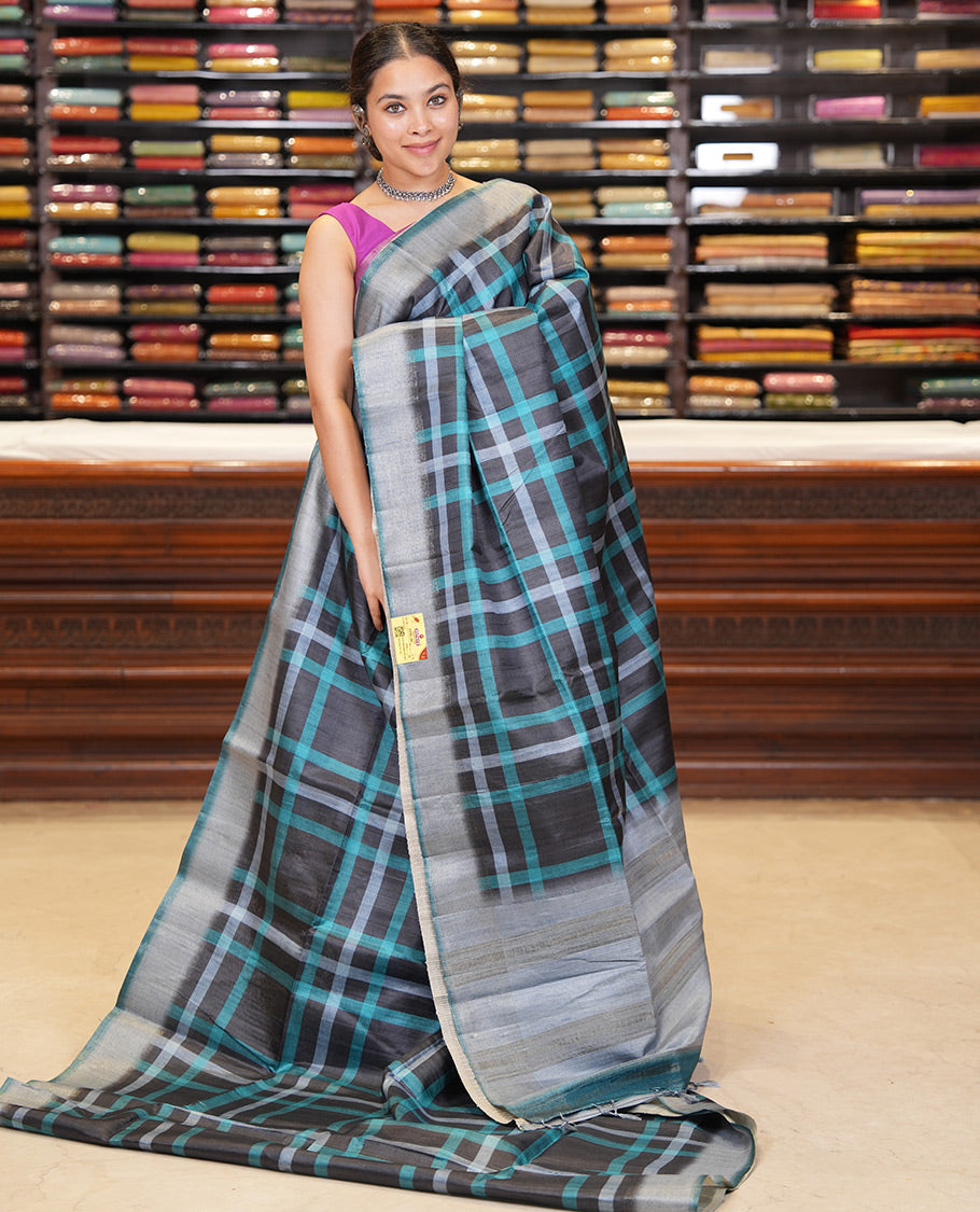Peacock Blue Classic Fancy Tussar Silk Saree