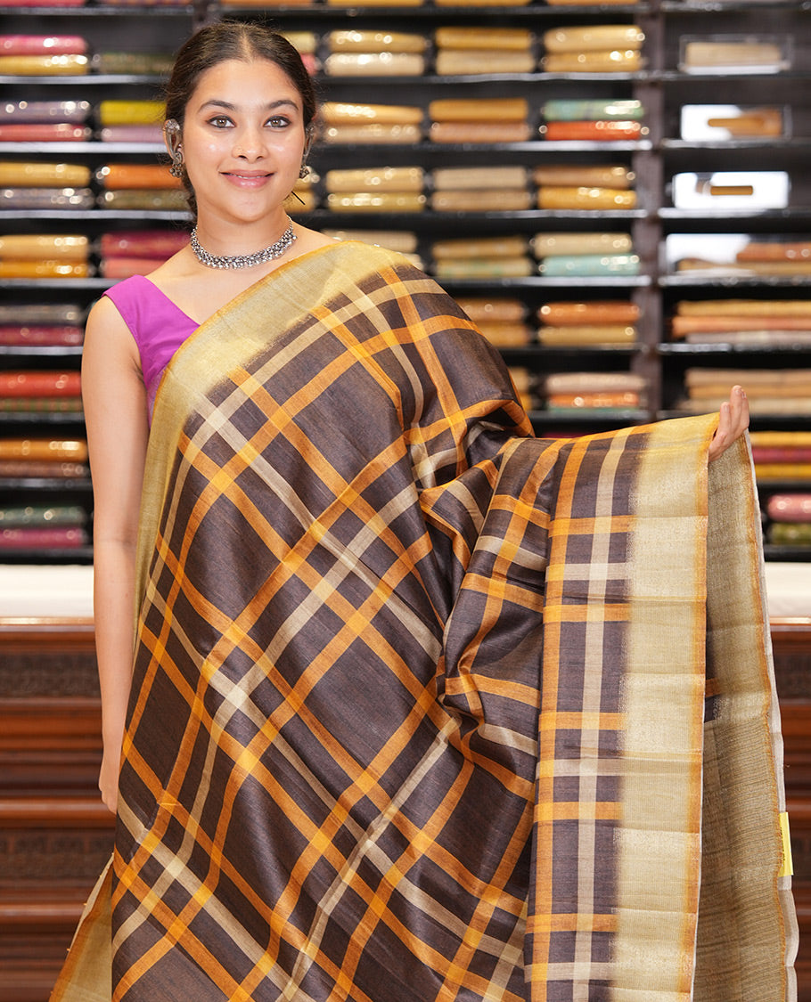 Mustard Classic Fancy Tussar Silk Saree