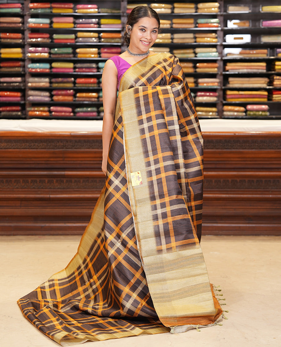 Mustard Classic Fancy Tussar Silk Saree