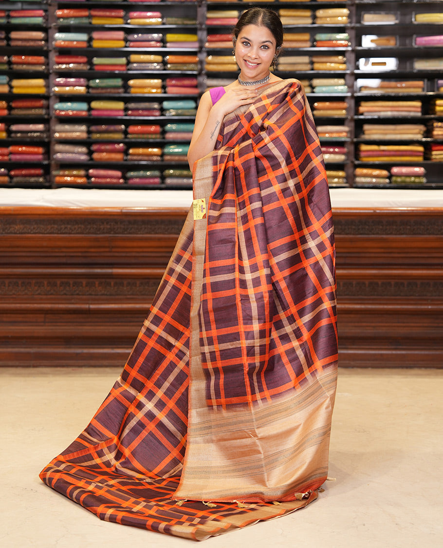 Rust Classic Fancy Tussar Silk Saree